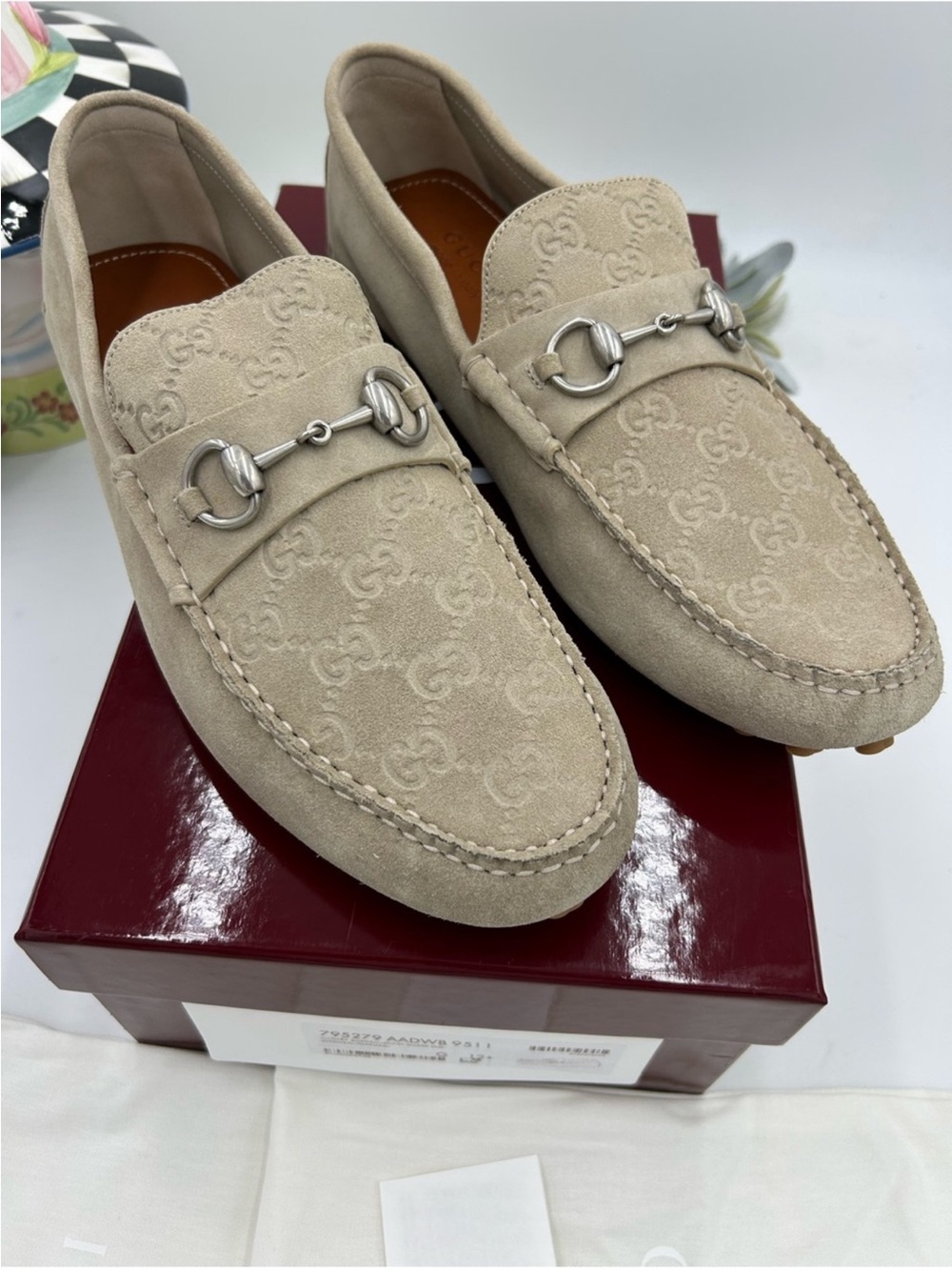 Men’s Gucci suede GG embossed loafers size 12.5 fits 13 US made Italy